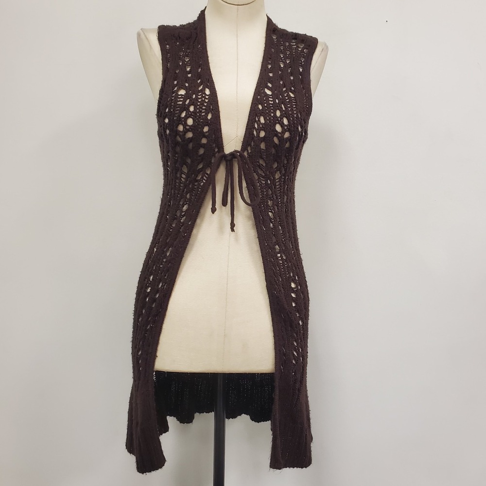 Its Our Time Tie Front Open Y2K Brown Knit Top Size S Fairy Grunge Whimsigoth